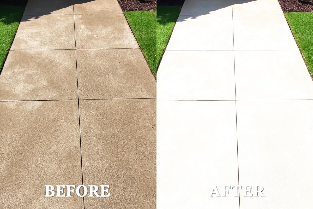 Concrete driveway before and after pressure washing